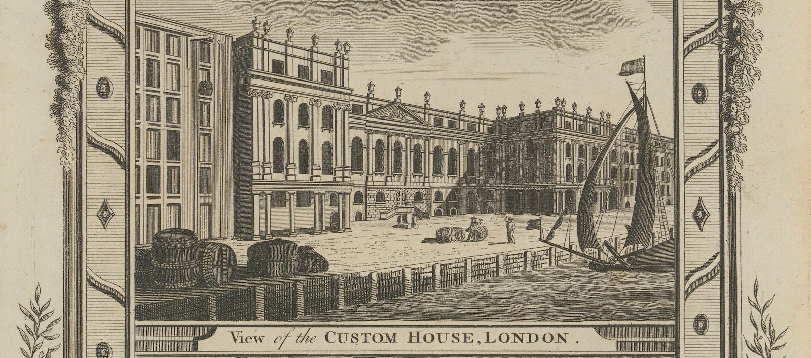 View of the Custom House, City of London. THORNTON 1784 old antique print